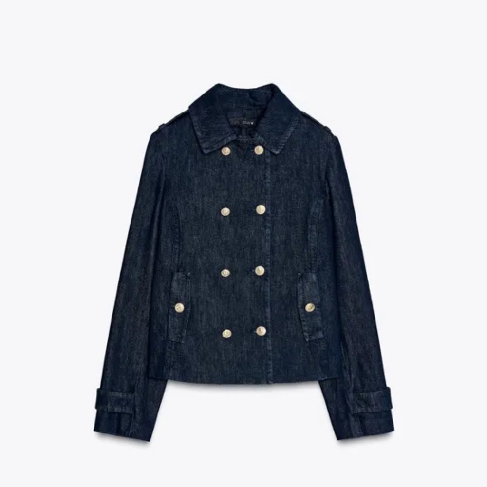 Zara Navy Double-Breasted Jean Jacket